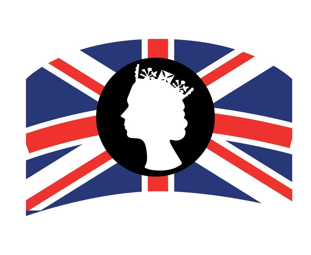 Elizabeth Queen Face Black And White With British United Kingdom Flag National Europe Emblem Vector Illustration Abstract Design Element