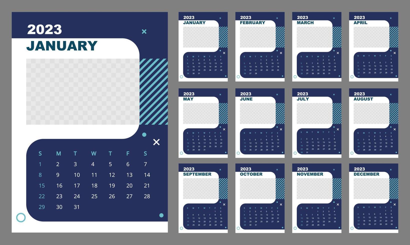 Digitalization processes wall calendar design template for 2023 year