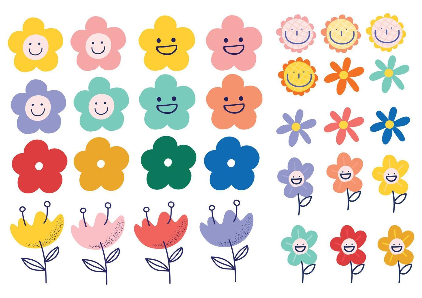 conjunto de flores de colores de flores dibujadas a mano vector