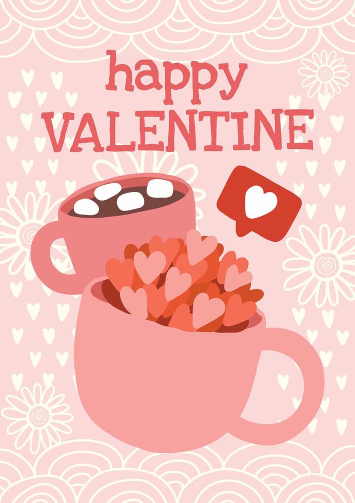 tarjeta dibujada a mano linda y dulce del día de san valentín vector
