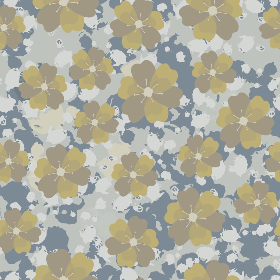 Seamless pattern with flowers and spots. Grunge vector