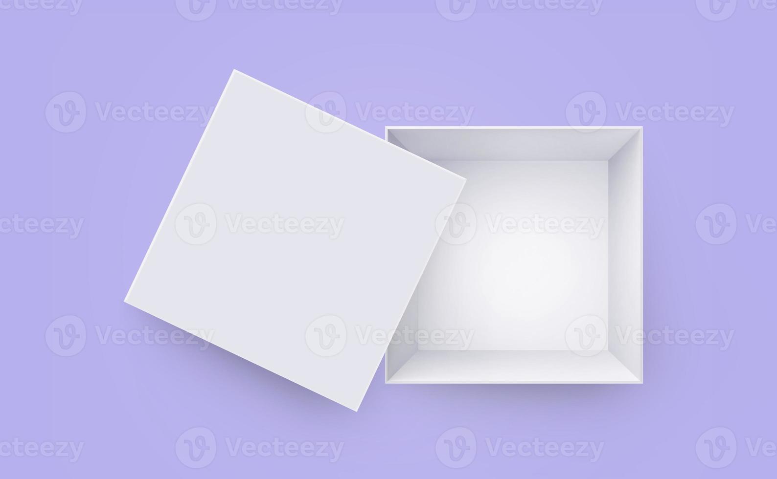 caja de paquete en blanco. aislado sobre fondo morado. renderizado 3d foto