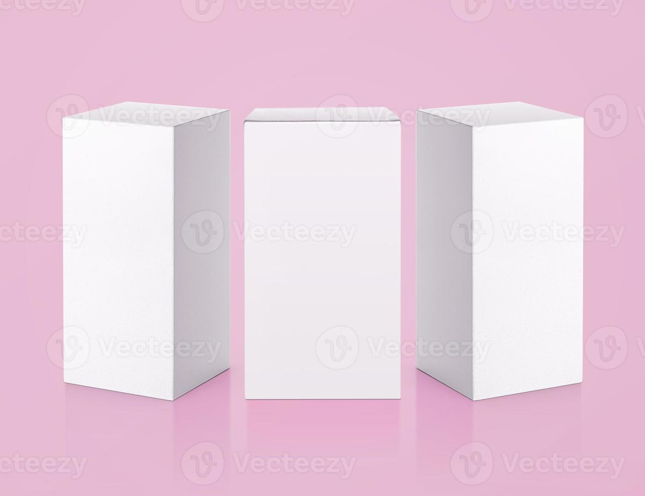 blank packaging white cardboard box isolated on pink background ready for packaging design photo