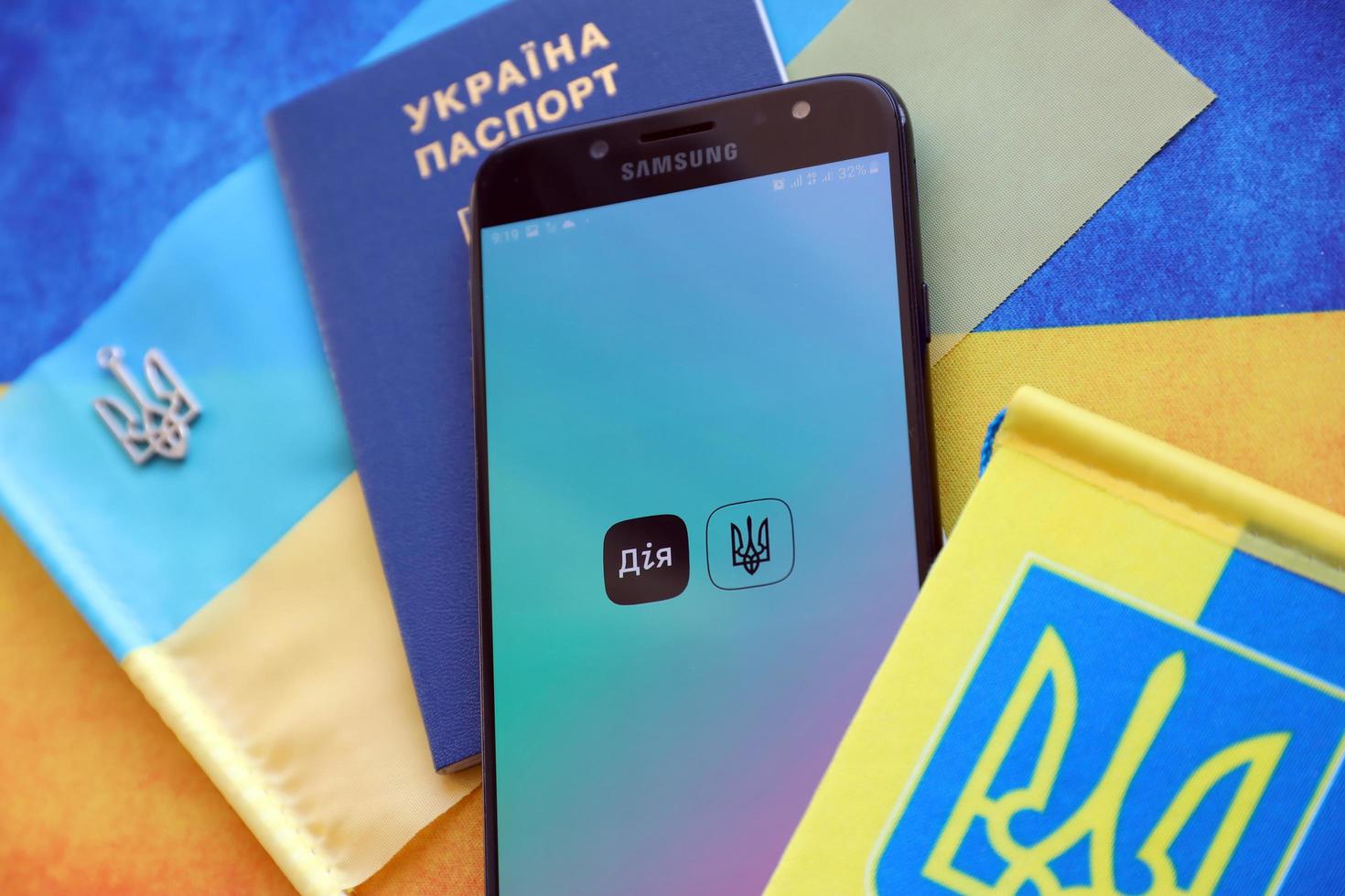 Ternopil, Ukraine - April 24, 2022 Diia app on smartphone screen. Diya is a mobile application with web portal and a brand of e-governance in Ukraine photo