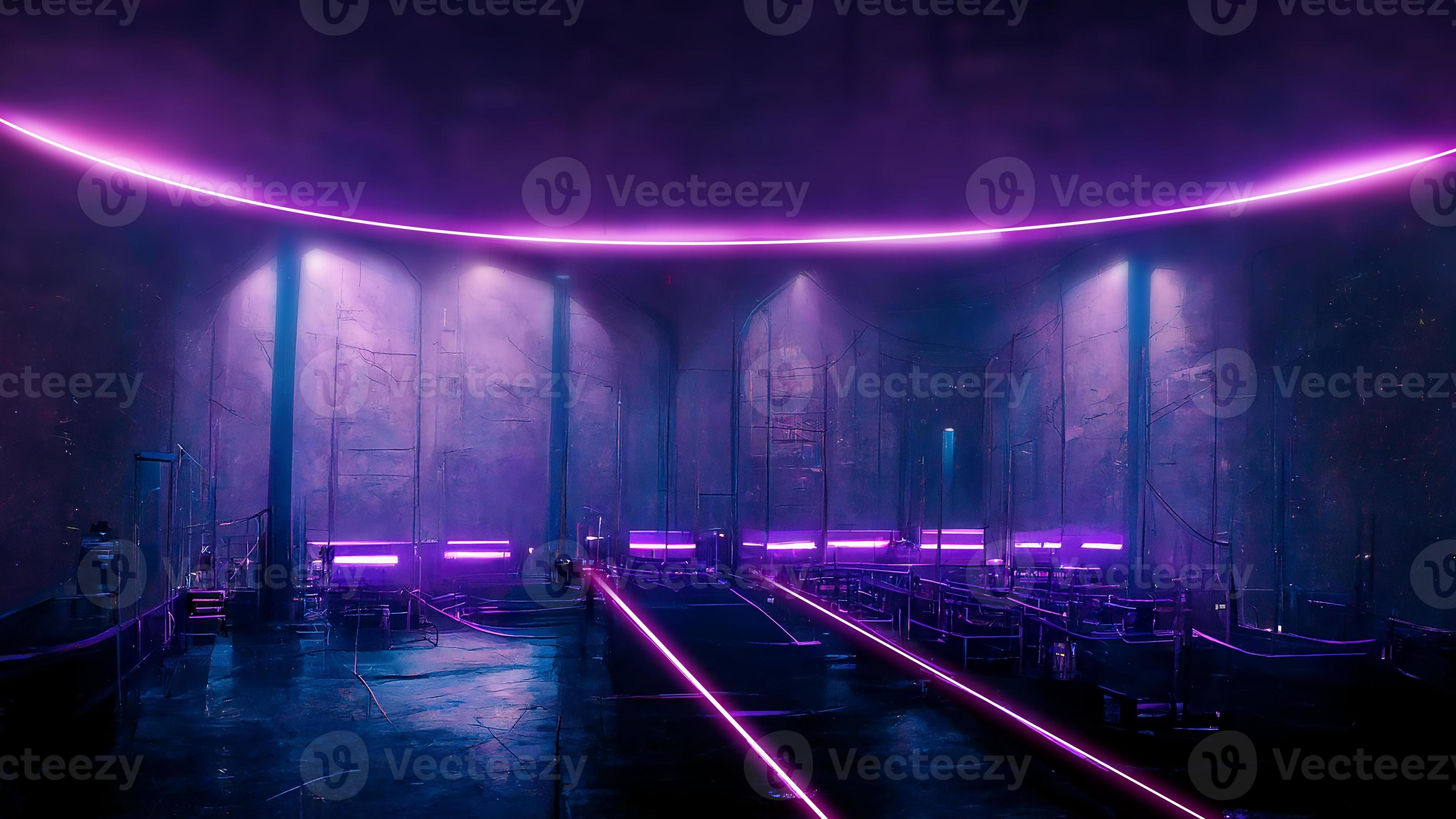 Futuristic Sci-Fi Modern Empty Stage Reflective Concrete Room With Purple  And Blue Glowing Neon Tubes Shape Empty Space Wallpaper Background 11628826  Stock Photo at Vecteezy