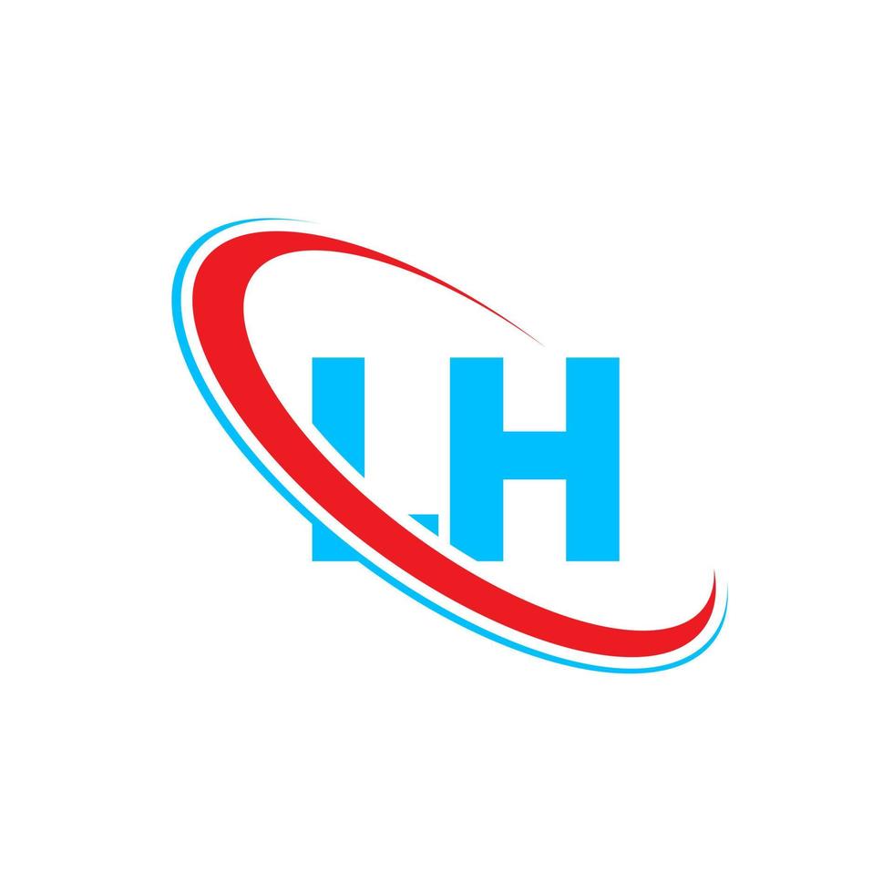 logotipo de la izquierda. diseño izq. letra lh azul y roja. diseño del logotipo de la letra lh. letra inicial lh círculo vinculado logotipo de monograma en mayúsculas. vector