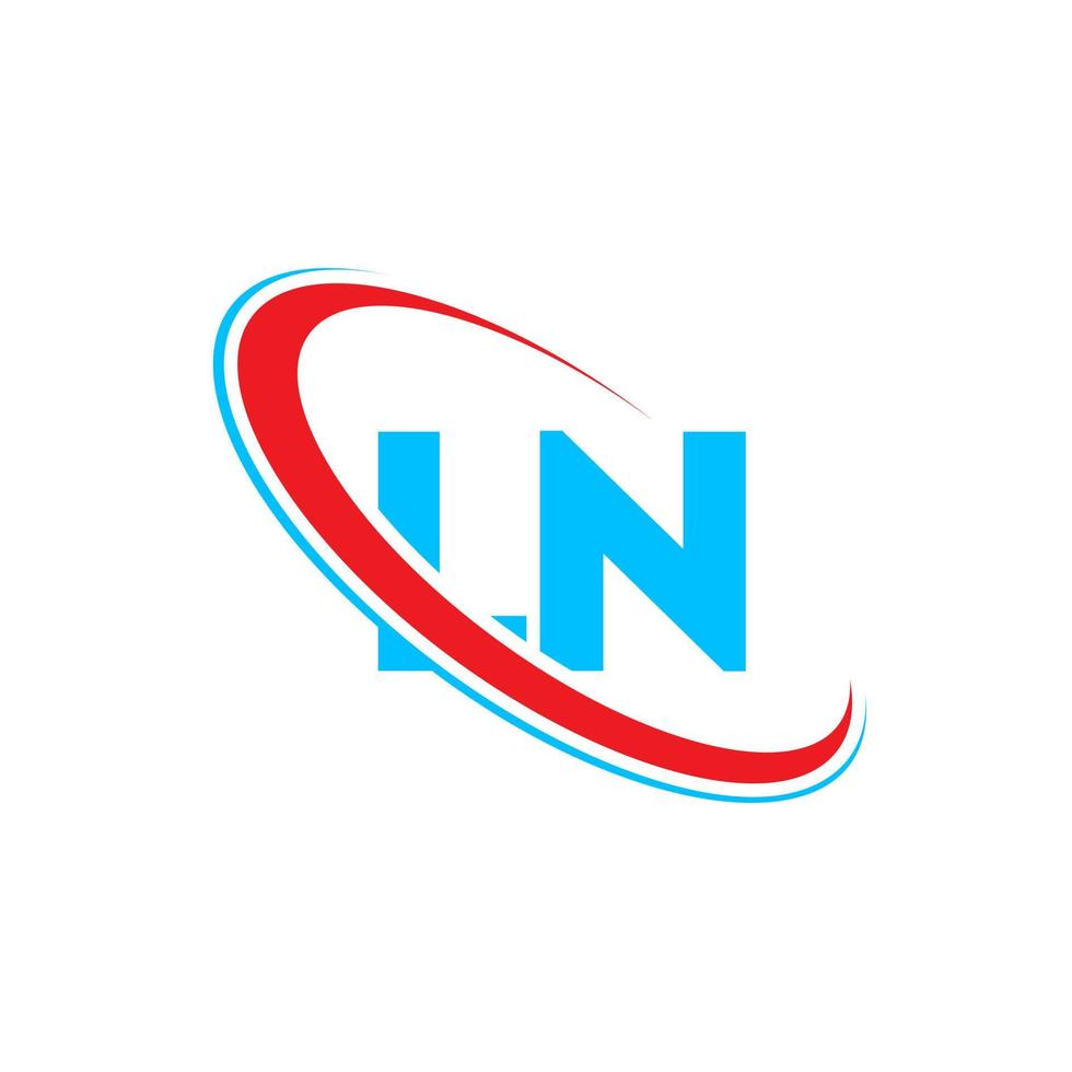 LN logo. LN design. Blue and red LN letter. LN letter logo design. Initial letter LN linked circle uppercase monogram logo. vector