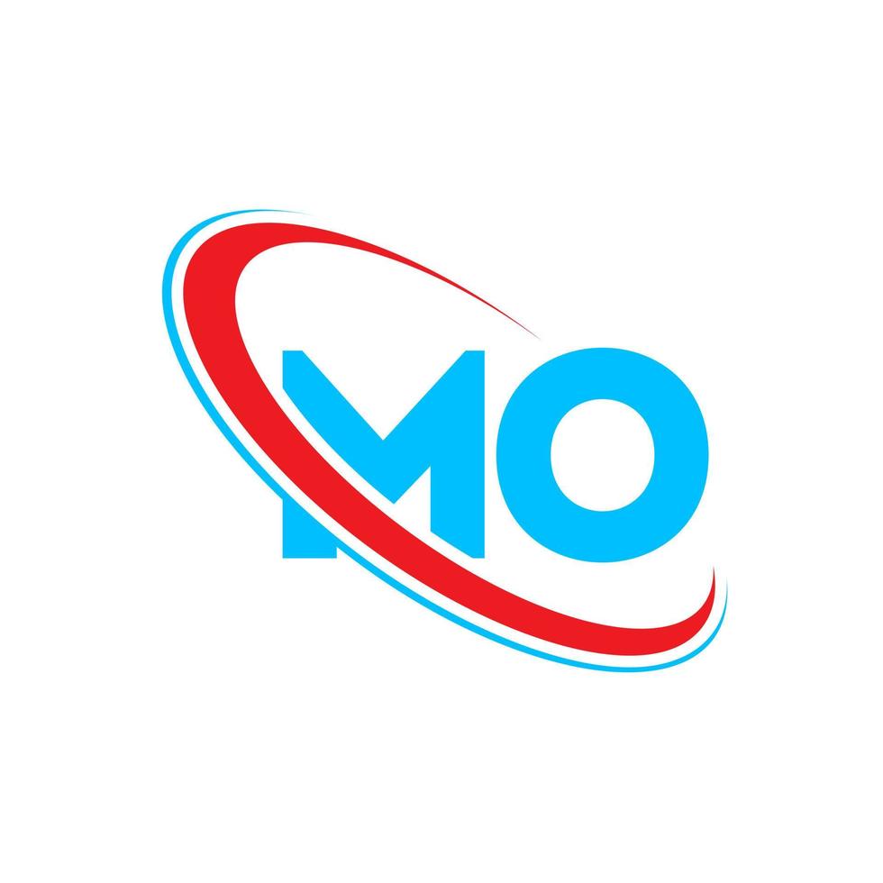 logotipo de mo. diseño mo. letra mo azul y roja. diseño del logotipo de la letra mo. letra inicial mo logotipo del monograma en mayúsculas del círculo vinculado. vector