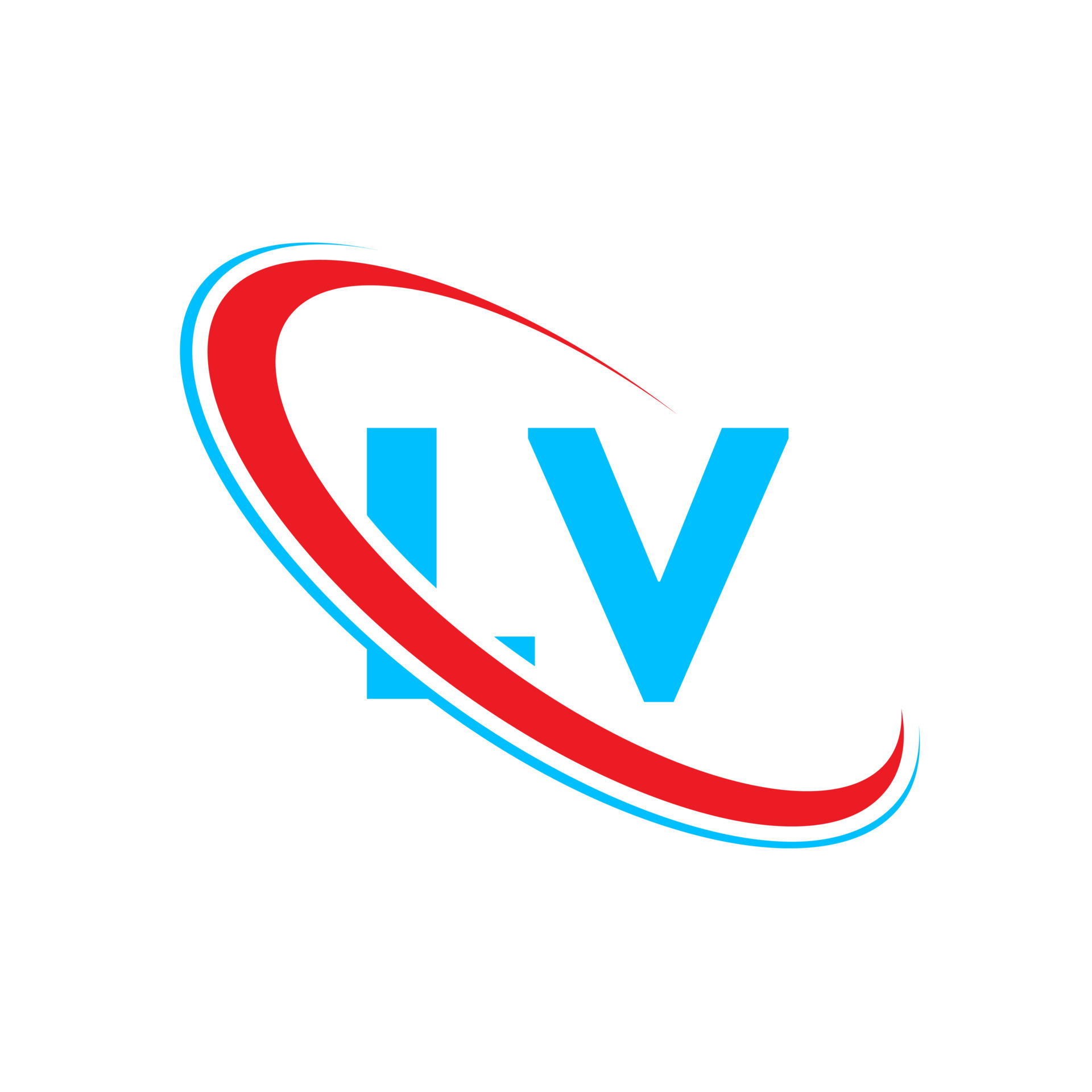 LV logo. LV design. Blue and red LV letter. LV letter logo design
