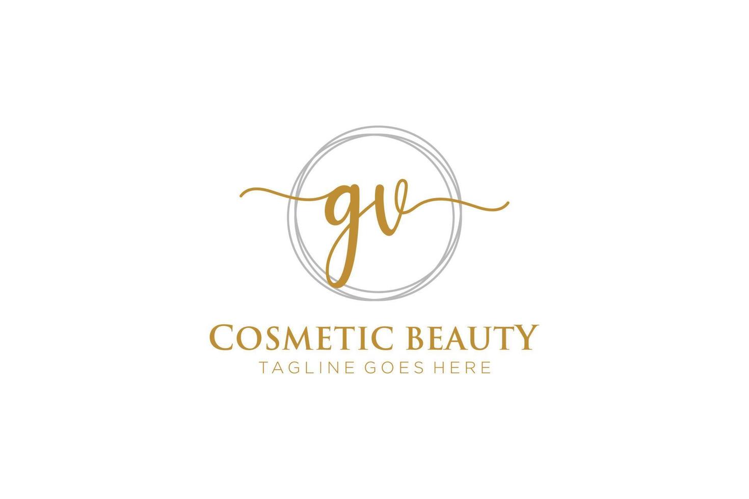 initial GV Feminine logo beauty monogram and elegant logo design, handwriting logo of initial signature, wedding, fashion, floral and botanical with creative template. vector