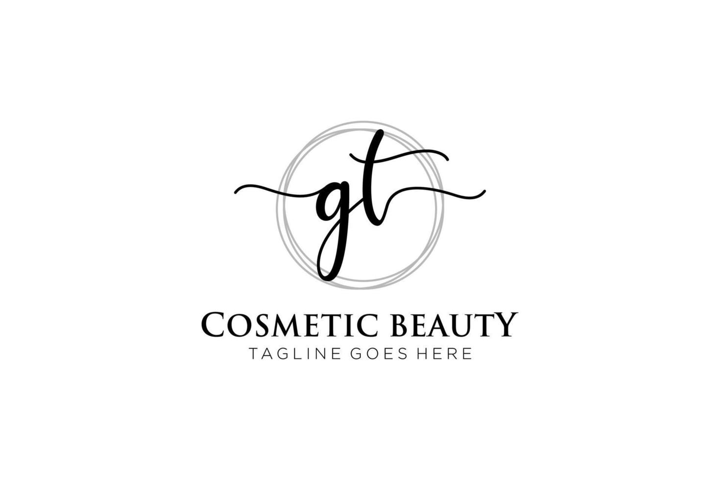 initial GT Feminine logo beauty monogram and elegant logo design, handwriting logo of initial signature, wedding, fashion, floral and botanical with creative template. vector