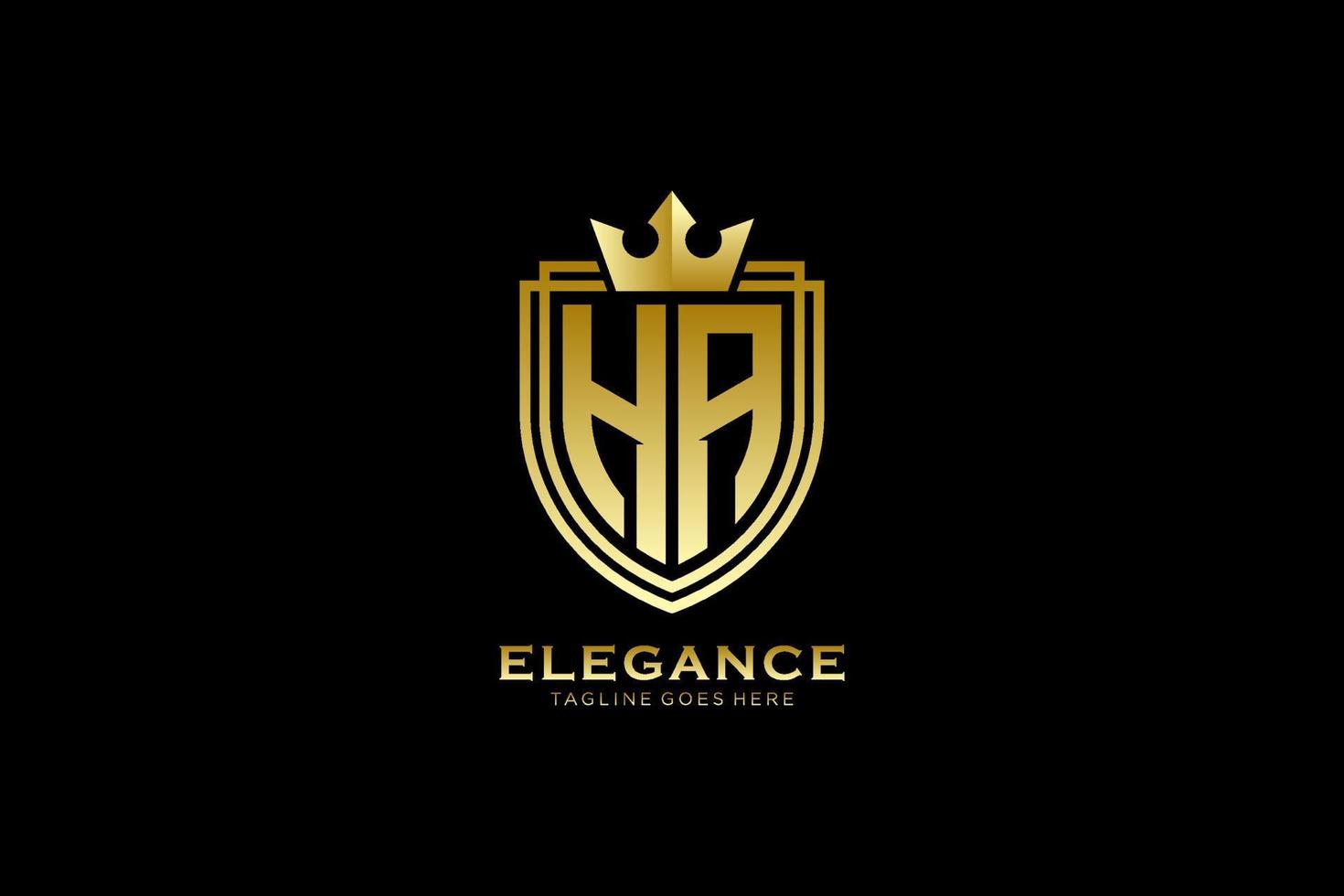 initial HA elegant luxury monogram logo or badge template with scrolls and royal crown - perfect for luxurious branding projects vector