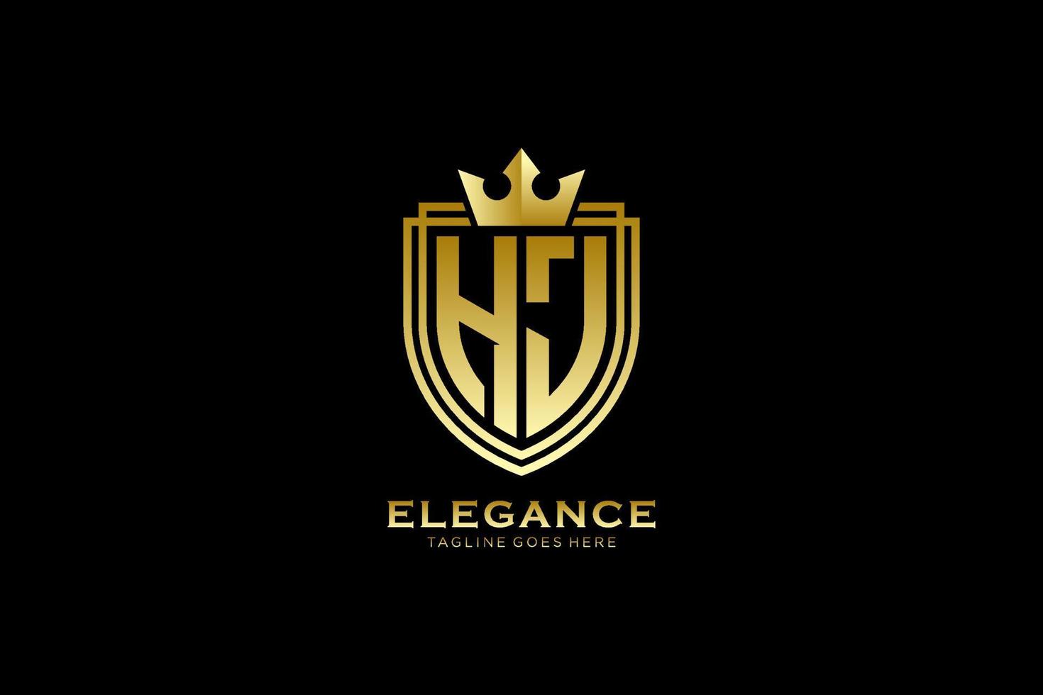 initial HJ elegant luxury monogram logo or badge template with scrolls and royal crown - perfect for luxurious branding projects vector