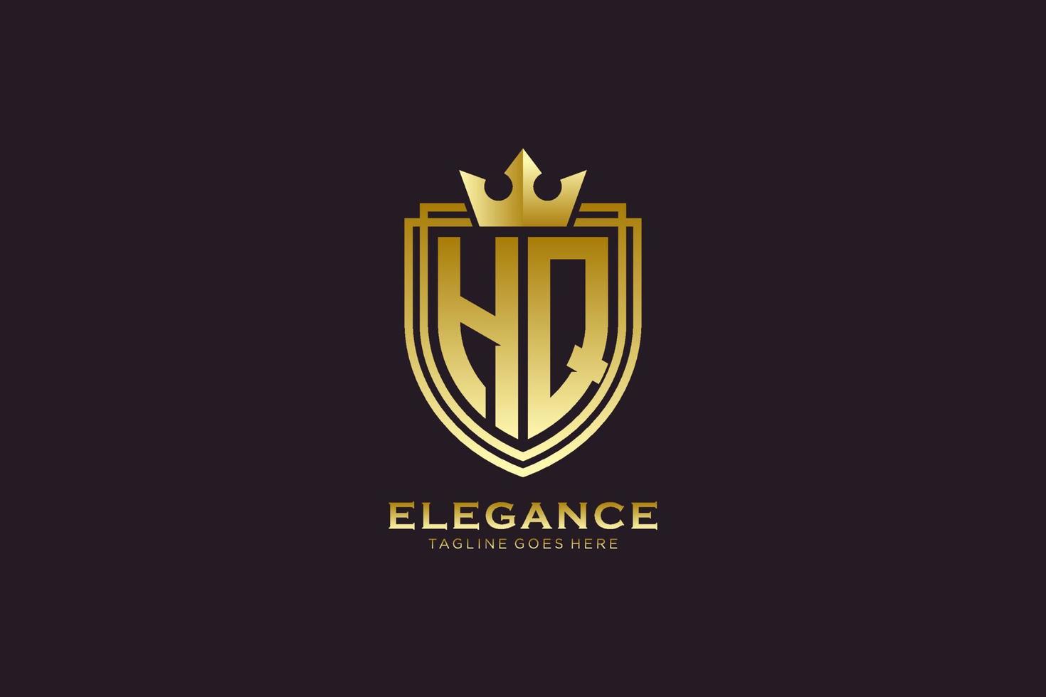 initial HQ elegant luxury monogram logo or badge template with scrolls and royal crown - perfect for luxurious branding projects vector