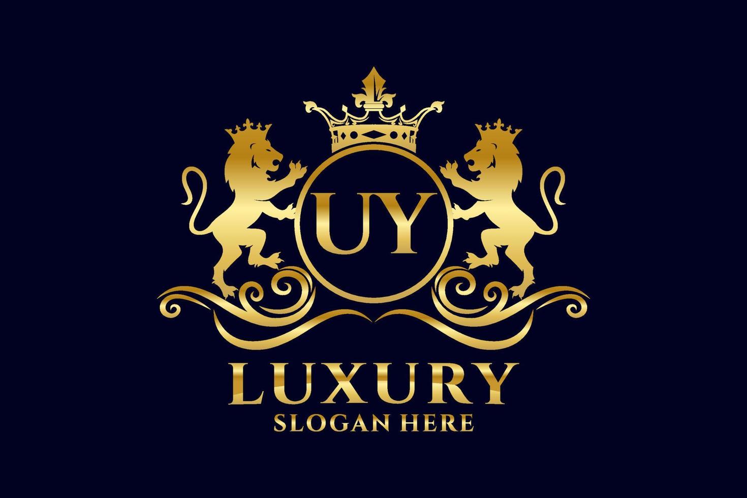 Initial UY Letter Lion Royal Luxury Logo template in vector art for luxurious branding projects and other vector illustration.
