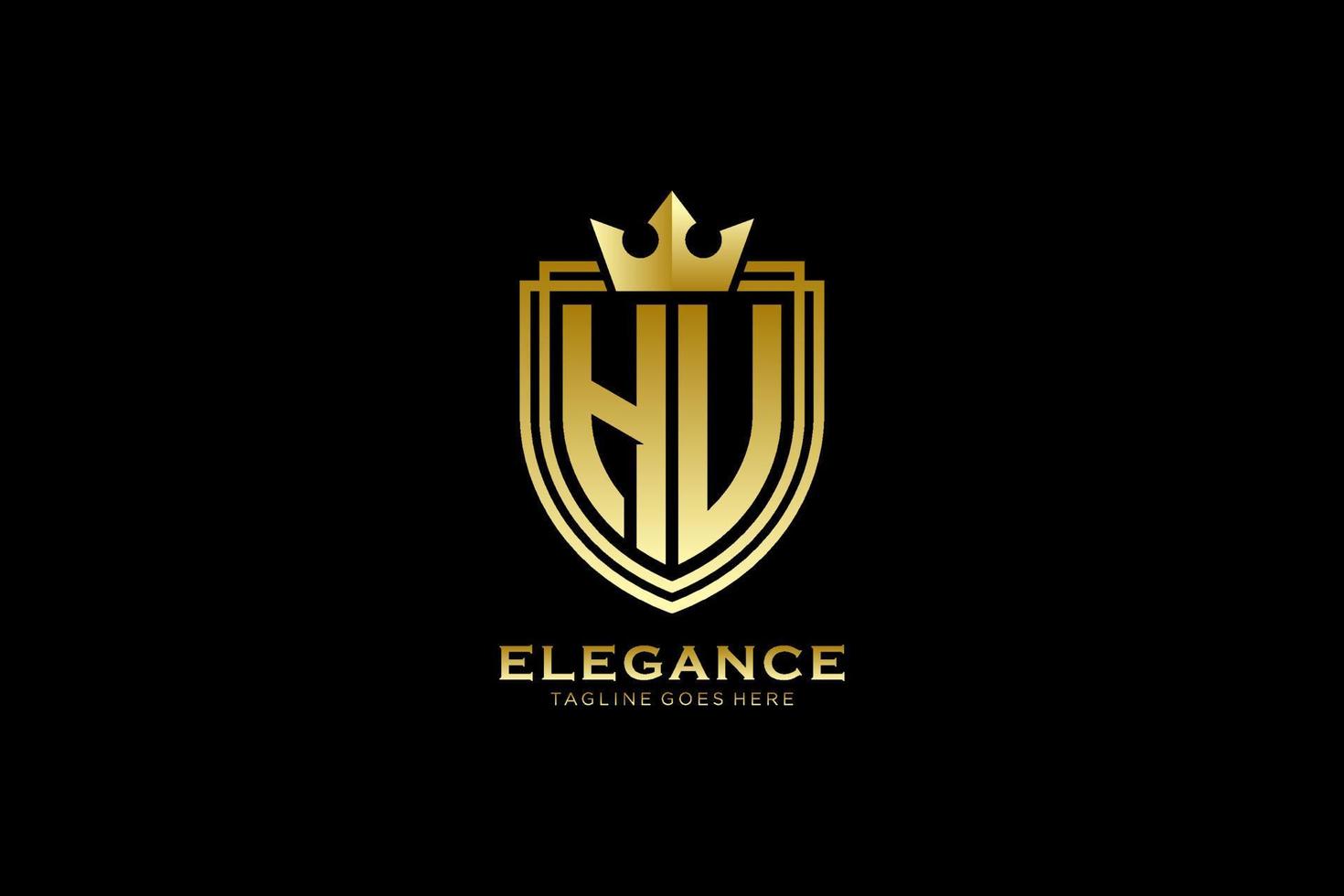 initial HU elegant luxury monogram logo or badge template with scrolls and royal crown - perfect for luxurious branding projects vector