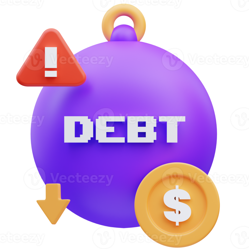 Financial debt burden warning in business, 3d illustration rendering png