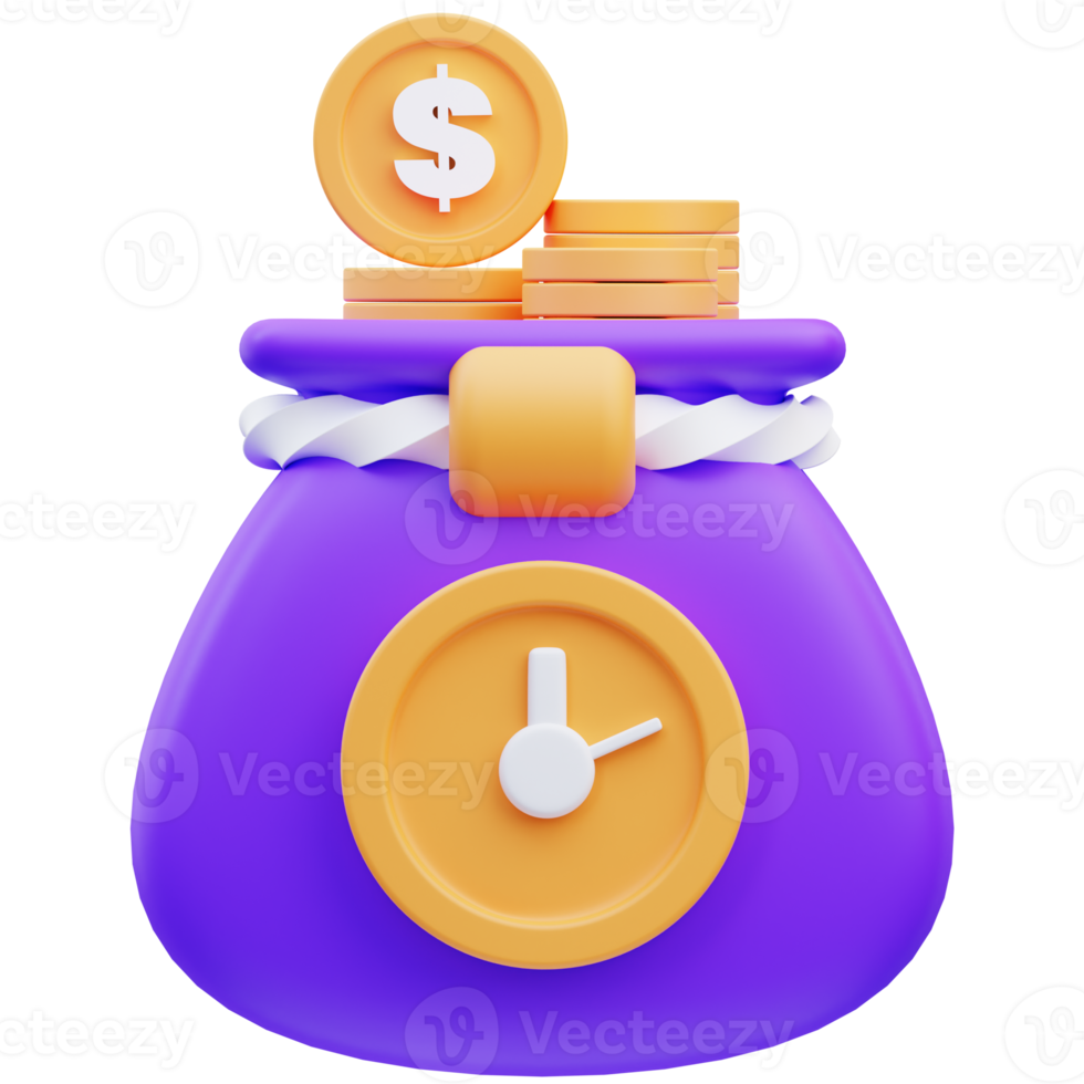 tijd is geld, geld tas, 3d renderen illustratie png