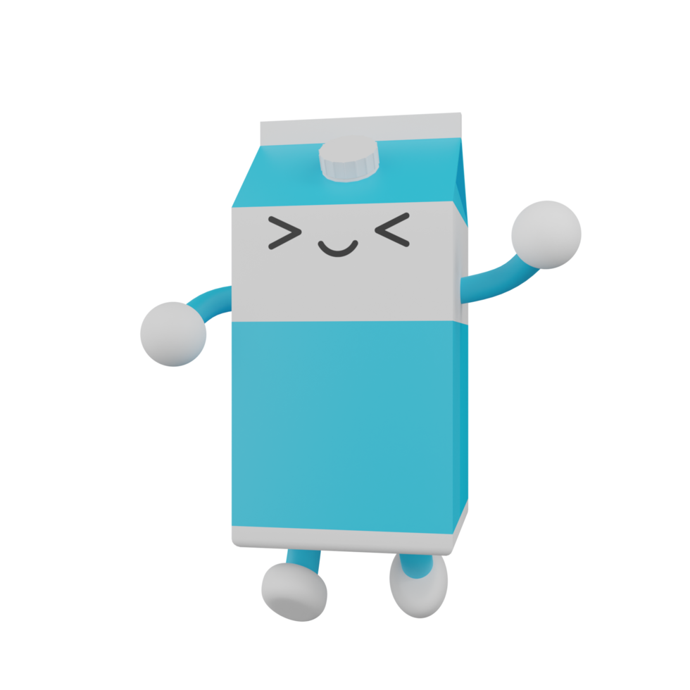 Personnage de dessin animé de boîte de lait bleu et blanc isolé 3d png