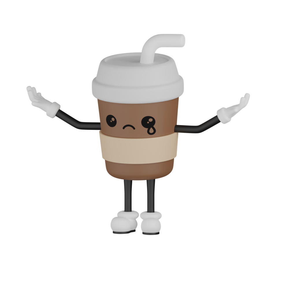 3d geïsoleerd schattig koffie kop tekenfilm karakter png