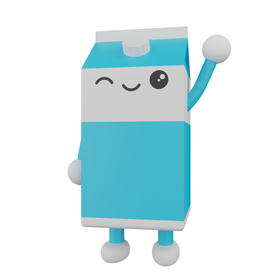 3d Isolated Blue And White Milk Box Cartoon Character png