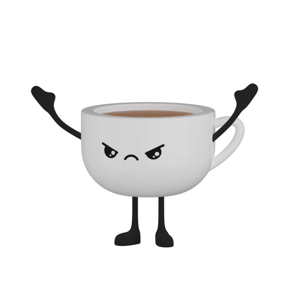 3D Isolated Cute Coffee Cup Cartoon Character png