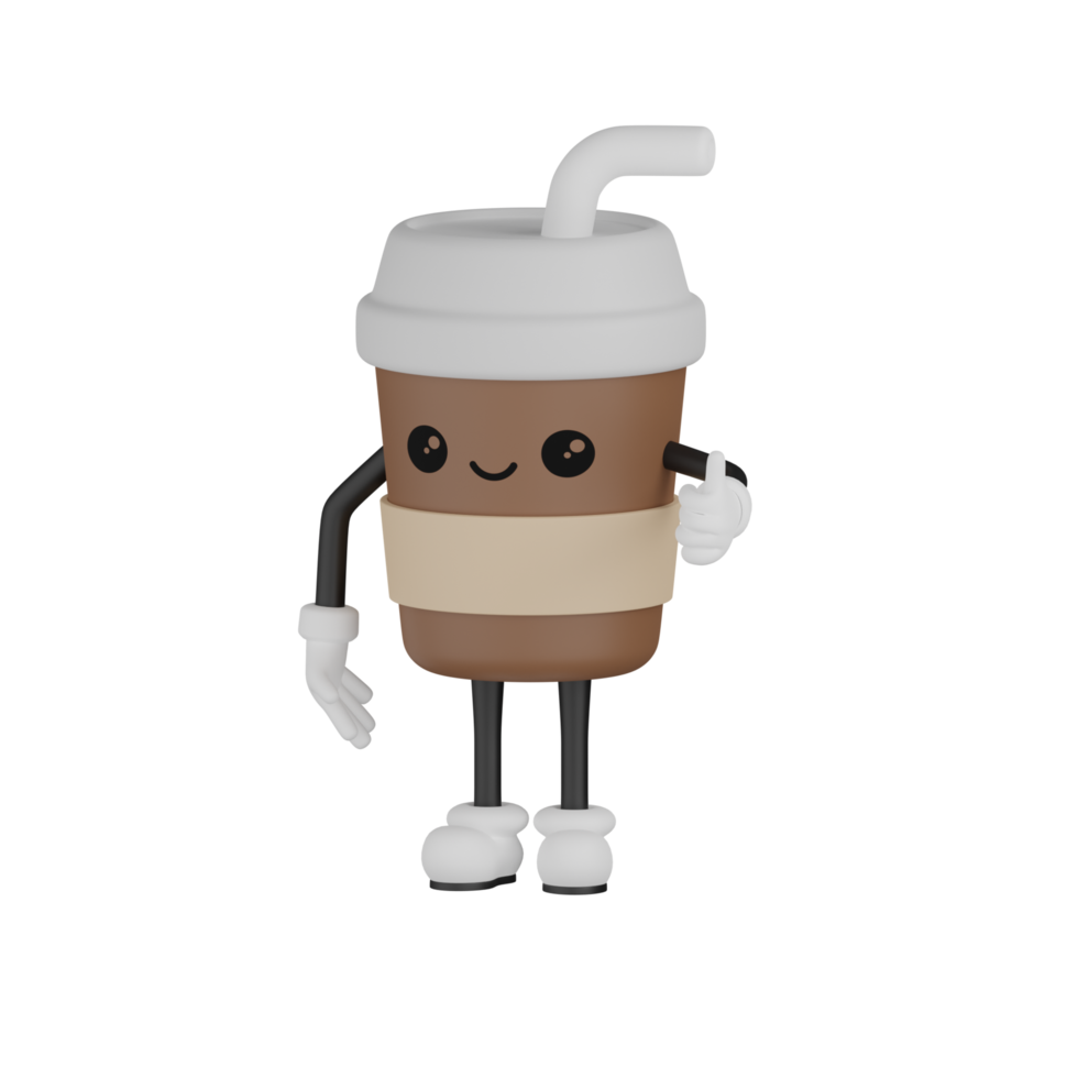 3d geïsoleerd schattig koffie kop tekenfilm karakter png