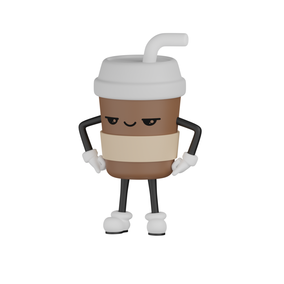 3d geïsoleerd schattig koffie kop tekenfilm karakter png