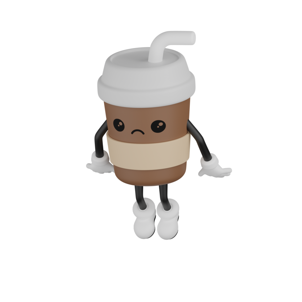 3D Isolated Cute Coffee Cup Cartoon Character png