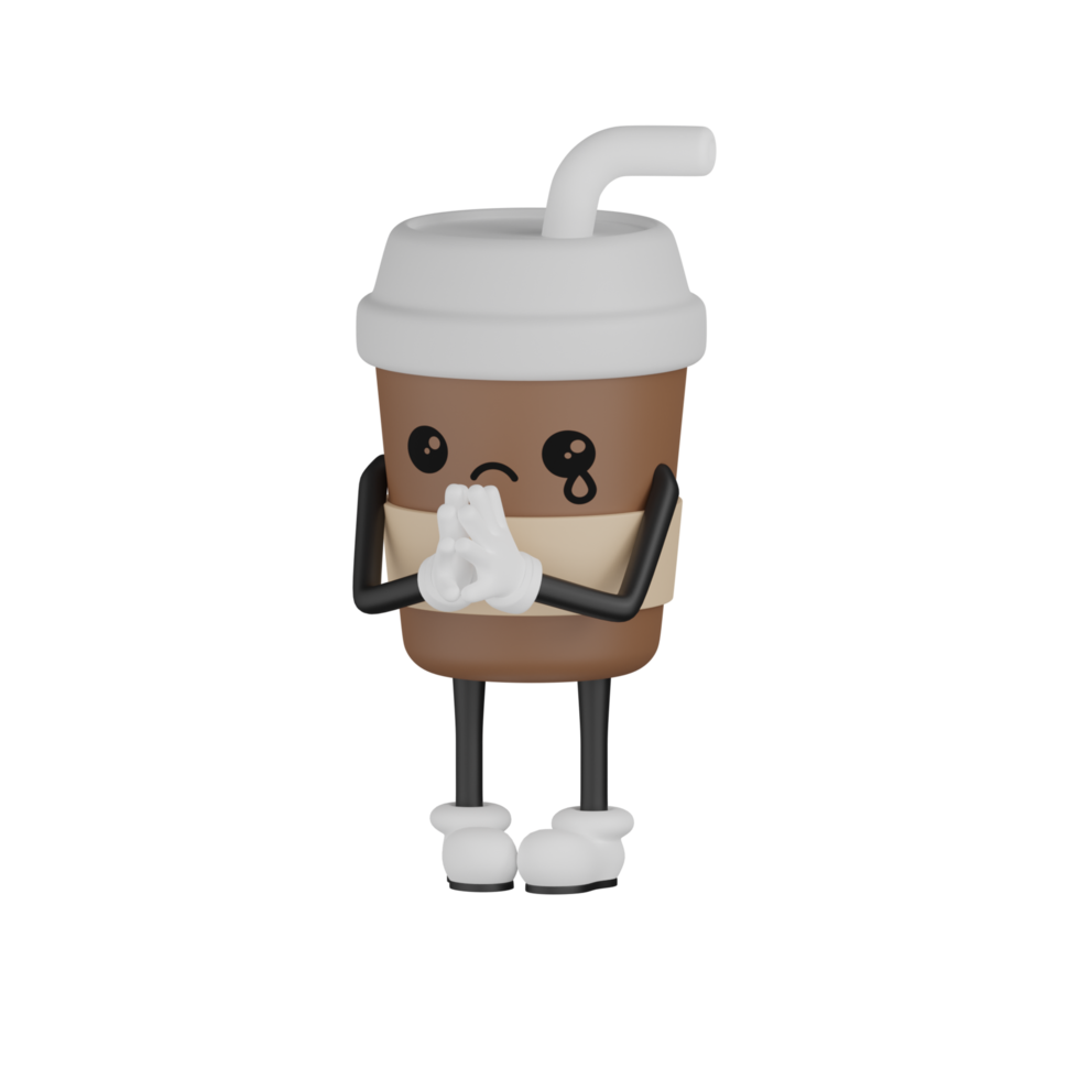 Personnage de dessin animé de tasse de café mignon isolé 3d png