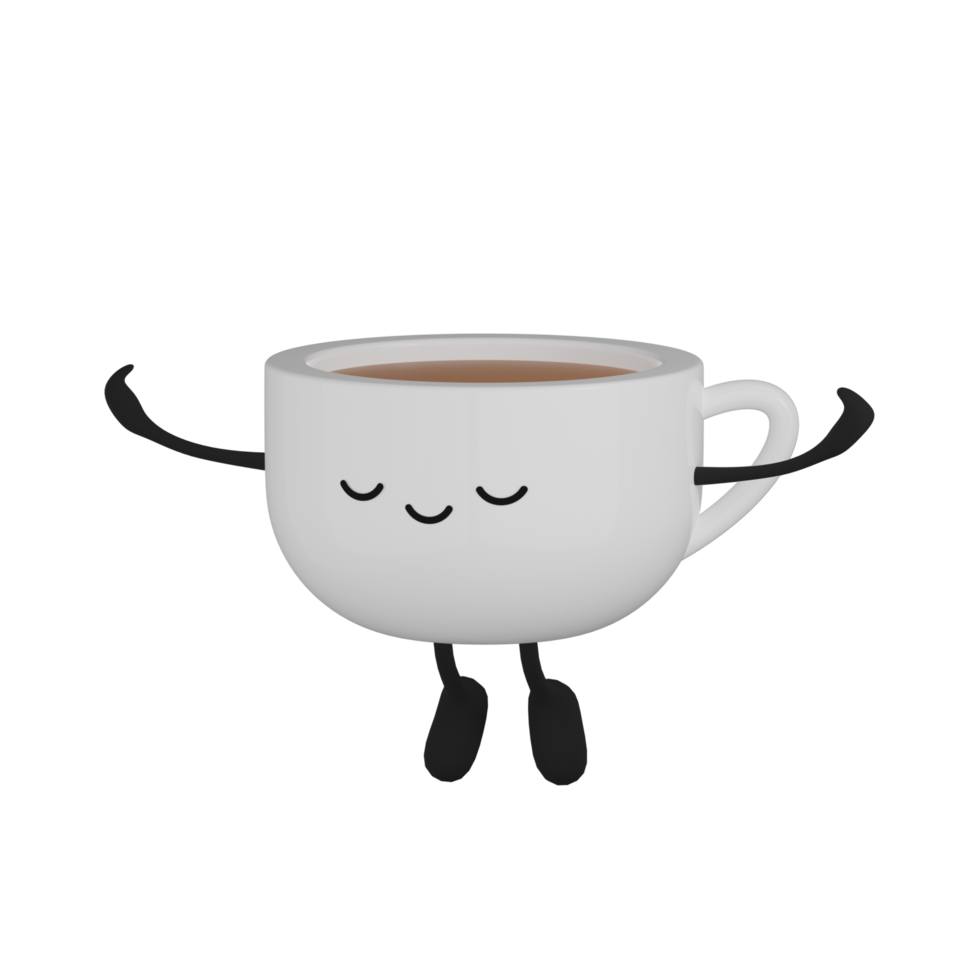 3D Isolated Cute Coffee Cup Cartoon Character png