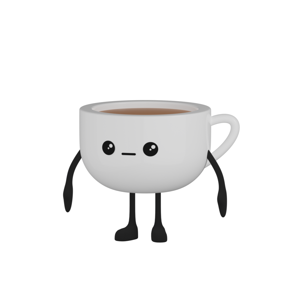 3d isolerat söt kaffe kopp tecknad serie karaktär png