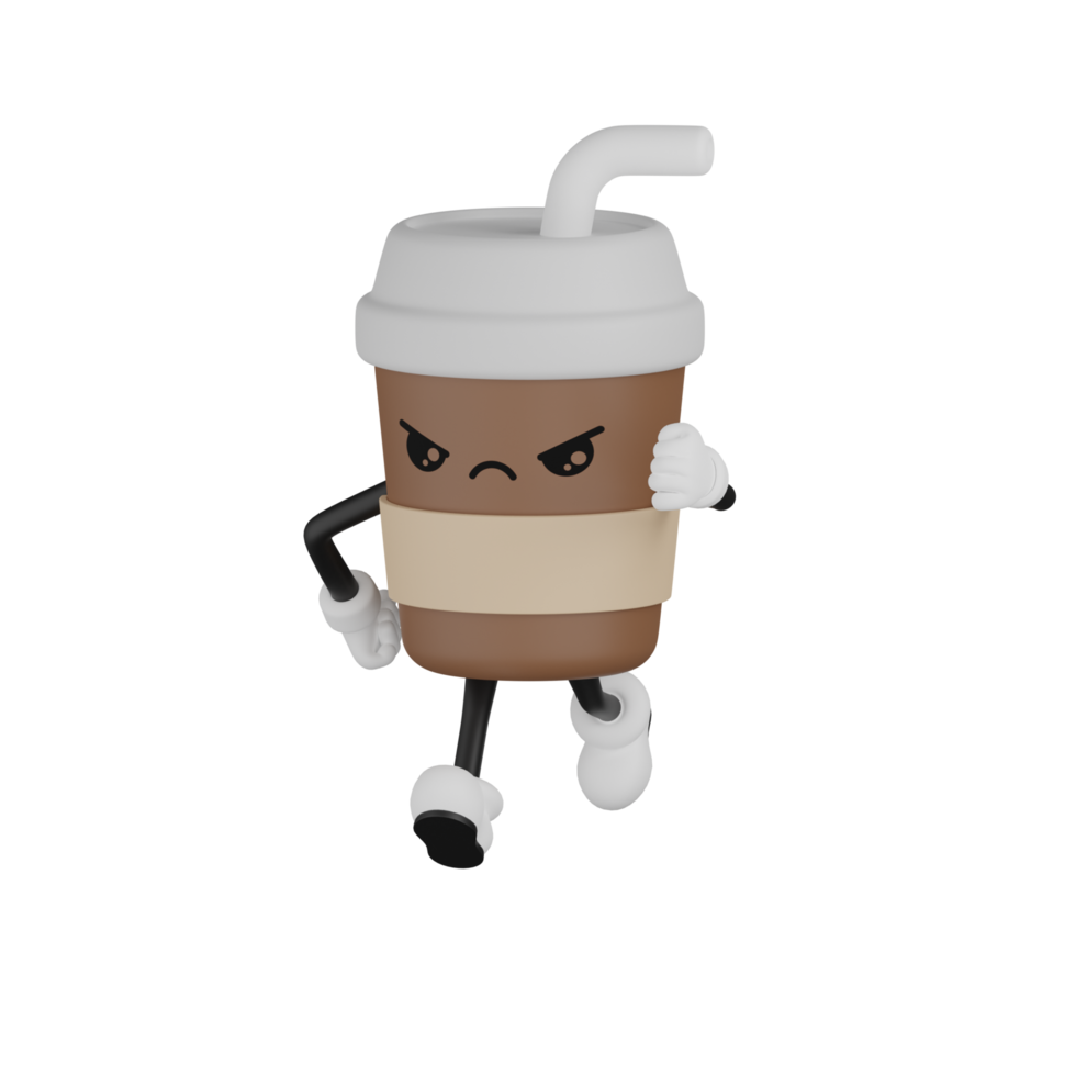 Personnage de dessin animé de tasse de café mignon isolé 3d png