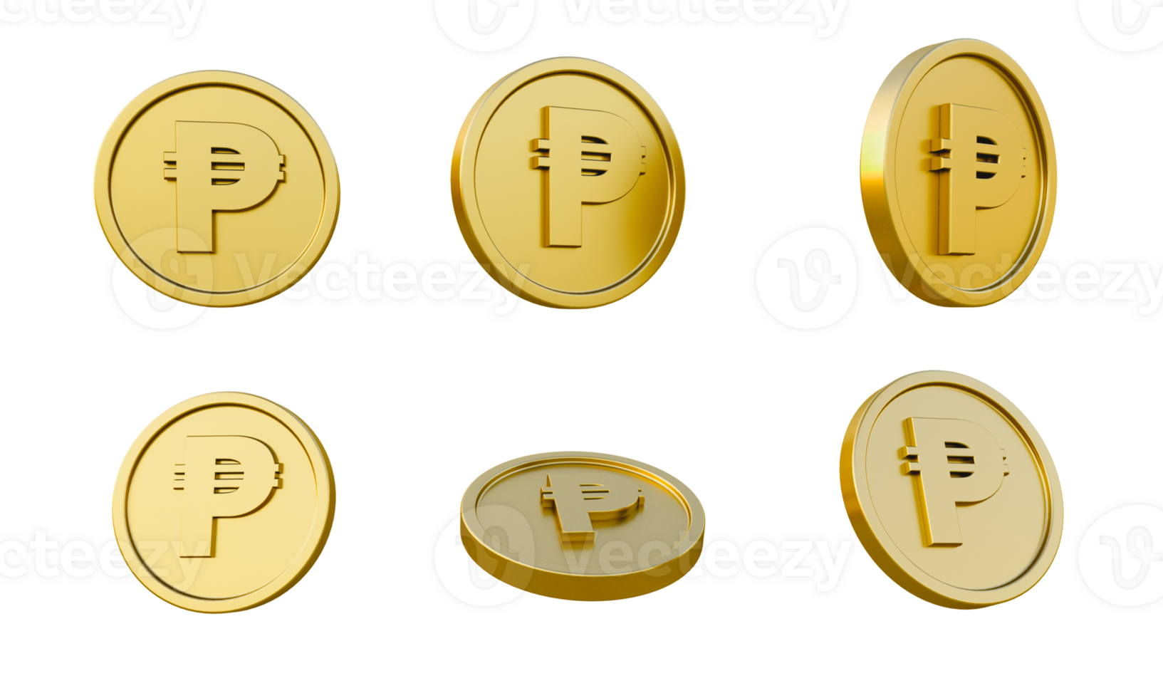 uppsättning av guld mynt med peso valuta tecken eller symbol 3d illustration, minimal 3d framställa. png