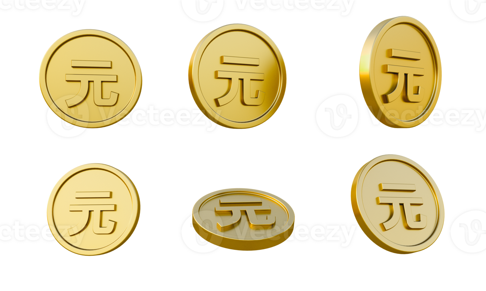 Set of gold coins Hong Kong dollar and Chinese yuan sign 3d illustration, minimal 3d render illustration png