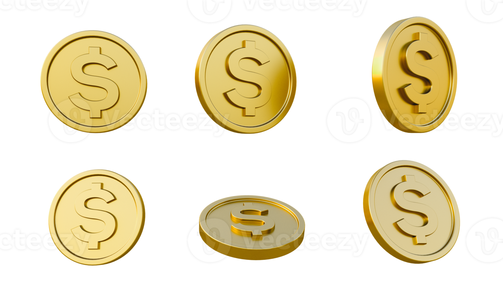 Set of gold coins with dollar sign 3d illustration, minimal 3d render illustration png