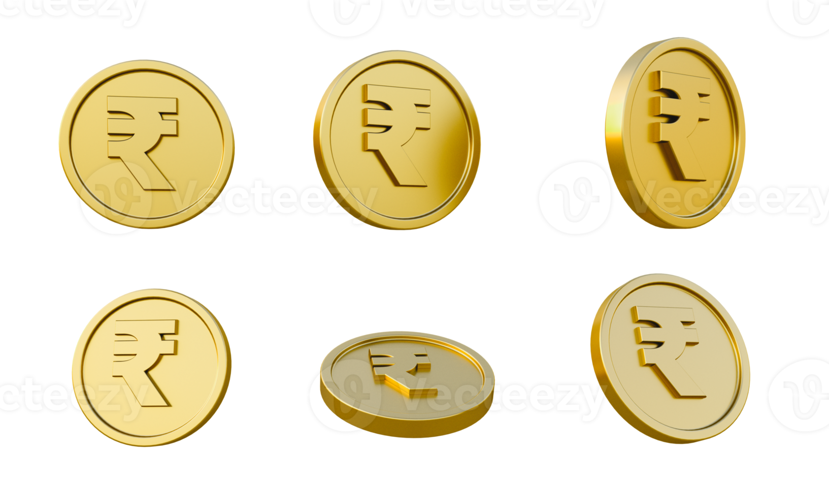 Set of gold coins with indian rupee sign 3d illustration, minimal 3d render illustration png