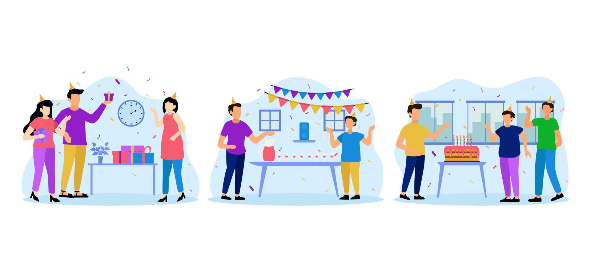 diseño de paquete plano de escena de fiesta de cumpleaños vector