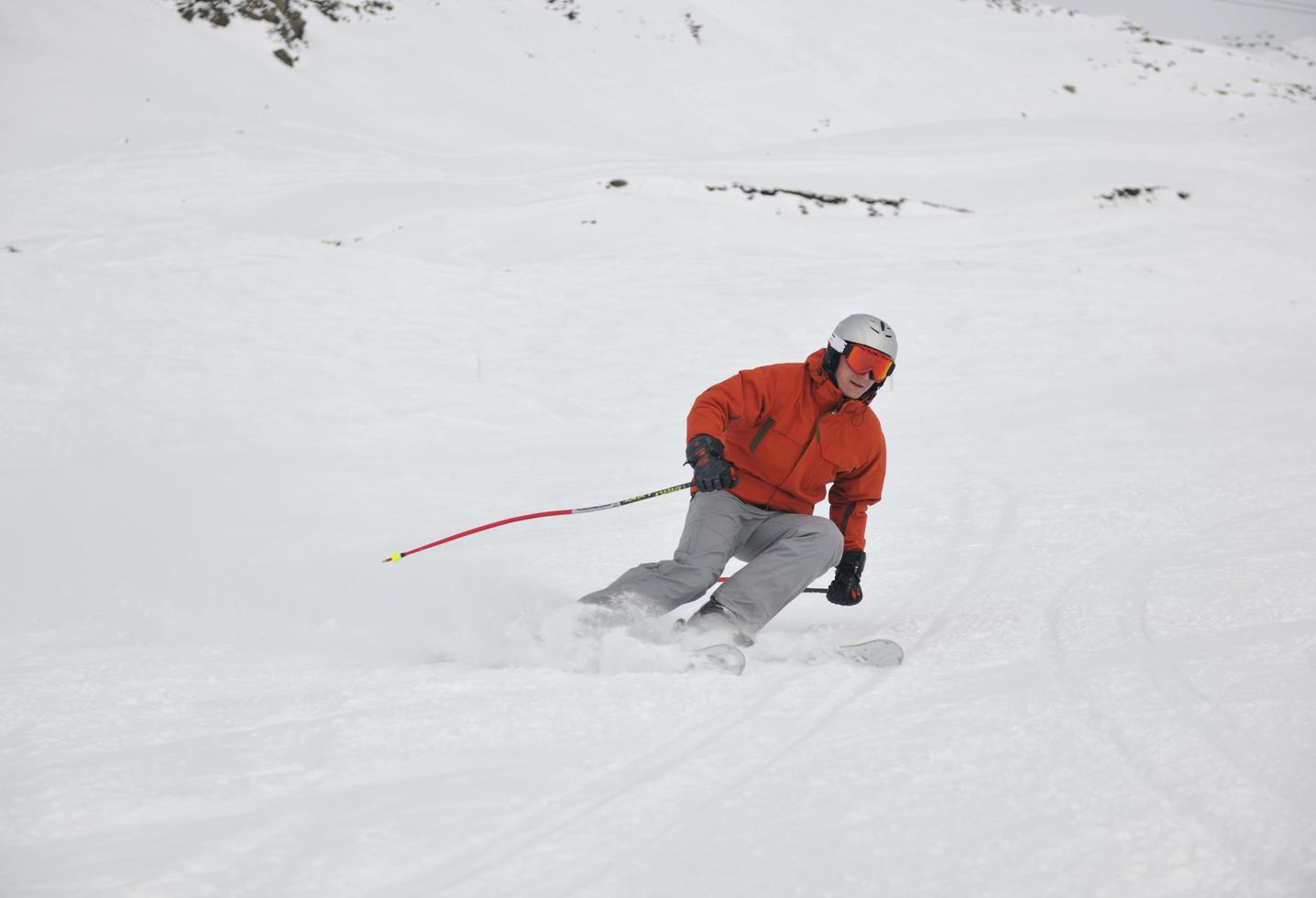 skiing on on now at winter season photo