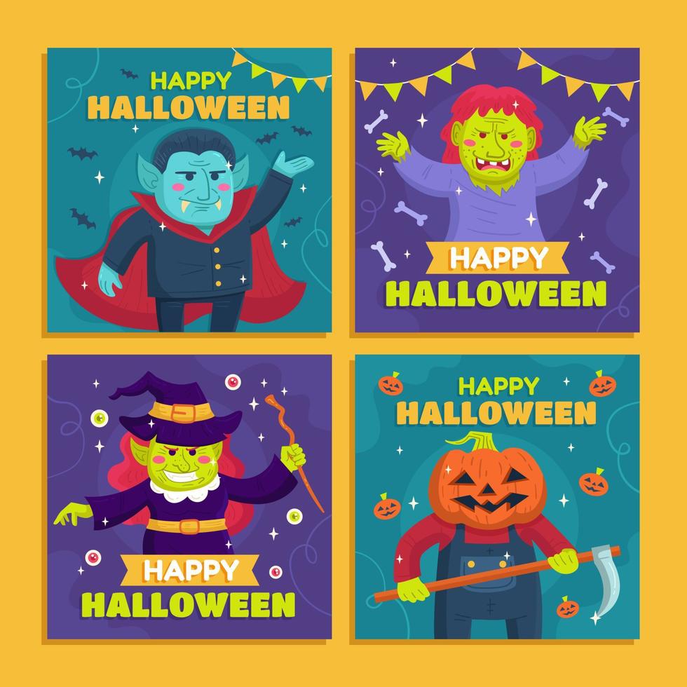 Halloween Monster Social Media Post Templates Design vector