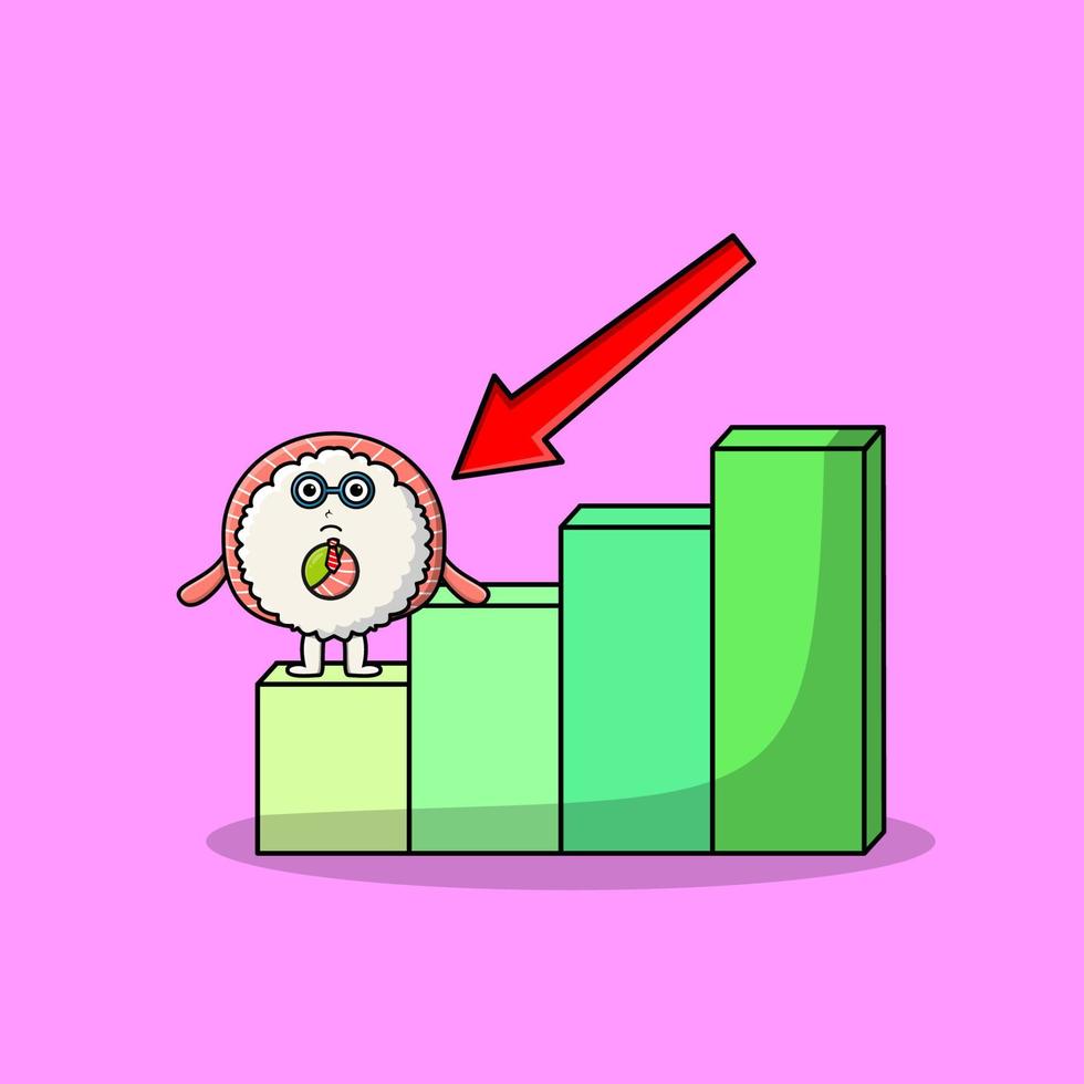 Sushi cute businessman with a inflation chart vector