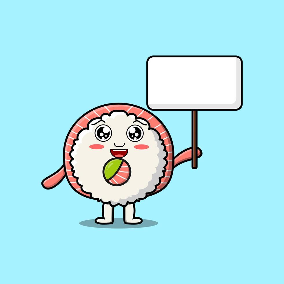 Cute cartoon sushi character holding blank board vector