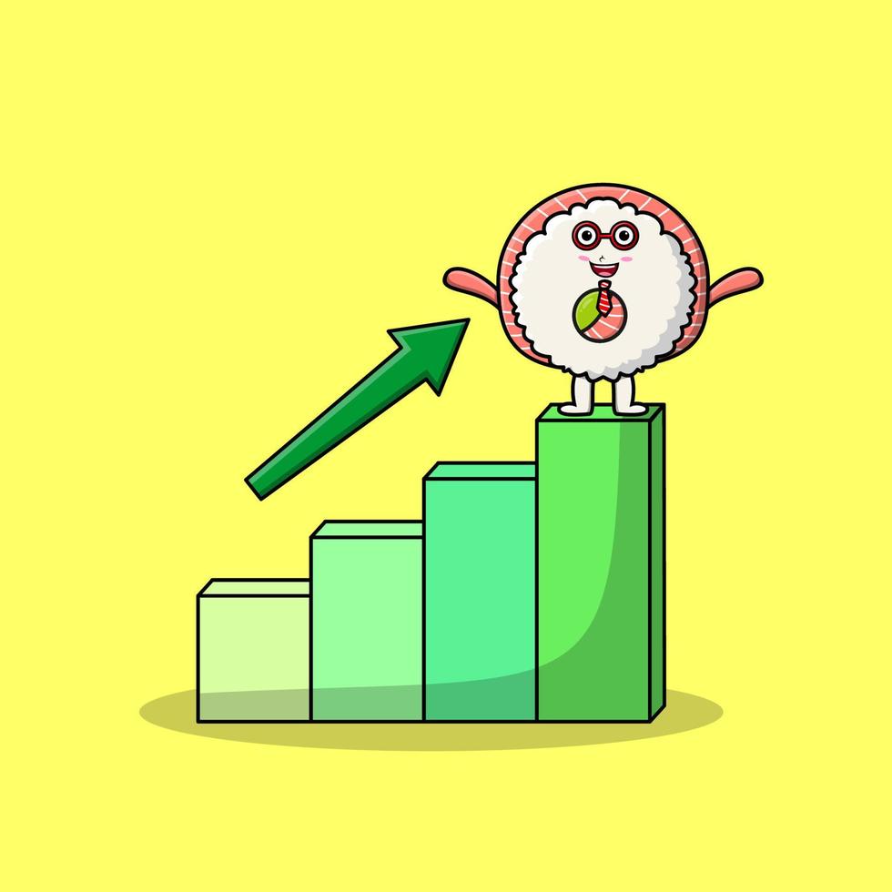 Sushi cute businessman with a deflation chart vector