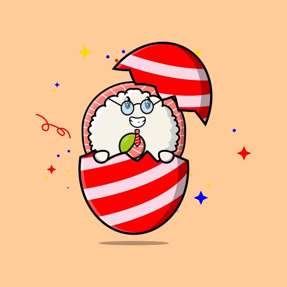 lindo personaje de sushi de dibujos animados fuera del huevo de pascua vector