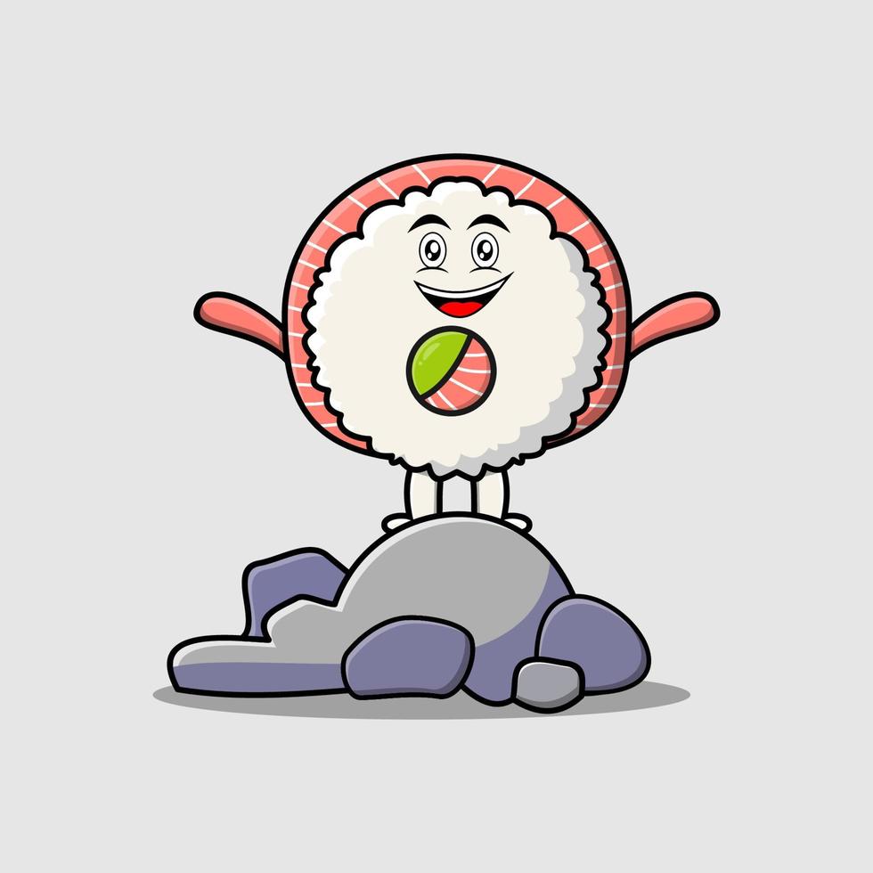 Cute cartoon sushi character standing in stone vector