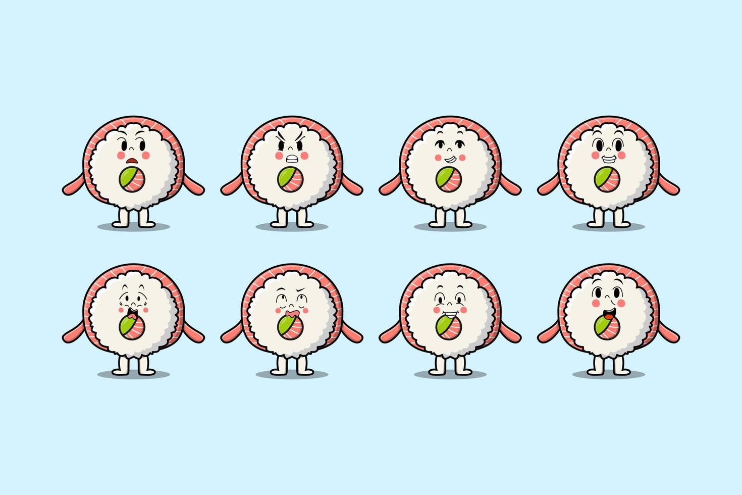 Set kawaii Rice sushi rolls sashimi cartoon vector