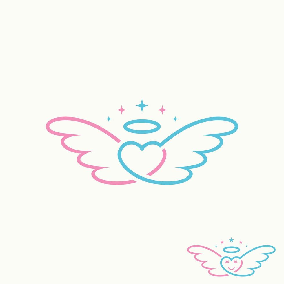 alas simples y únicas, amor y corona de ángel en línea imagen icono gráfico diseño de logotipo concepto abstracto vector stock. se puede utilizar como símbolo relacionado con la guardia o los niños