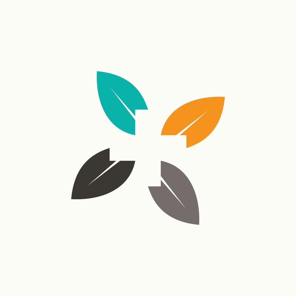 Four leaves around with red cross or plus on middle negative space image graphic icon logo design abstract concept vector stock. Can be used as symbol related to emergency or nature