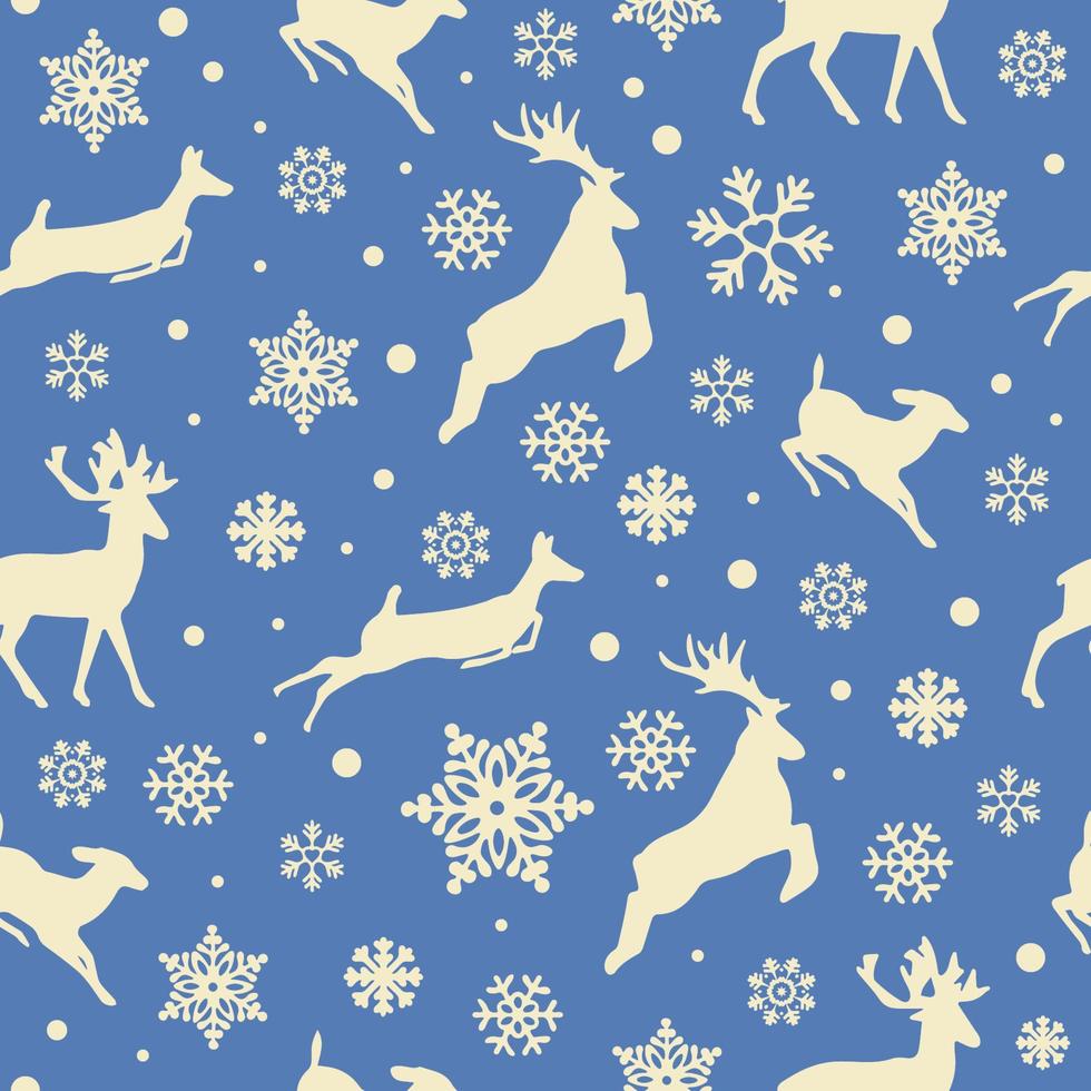 patrón sin costuras de navidad con hermosos ciervos y copos de nieve. patrón de vacaciones de invierno para su diseño. concepto de vacaciones de invierno. ilustración vectorial vector