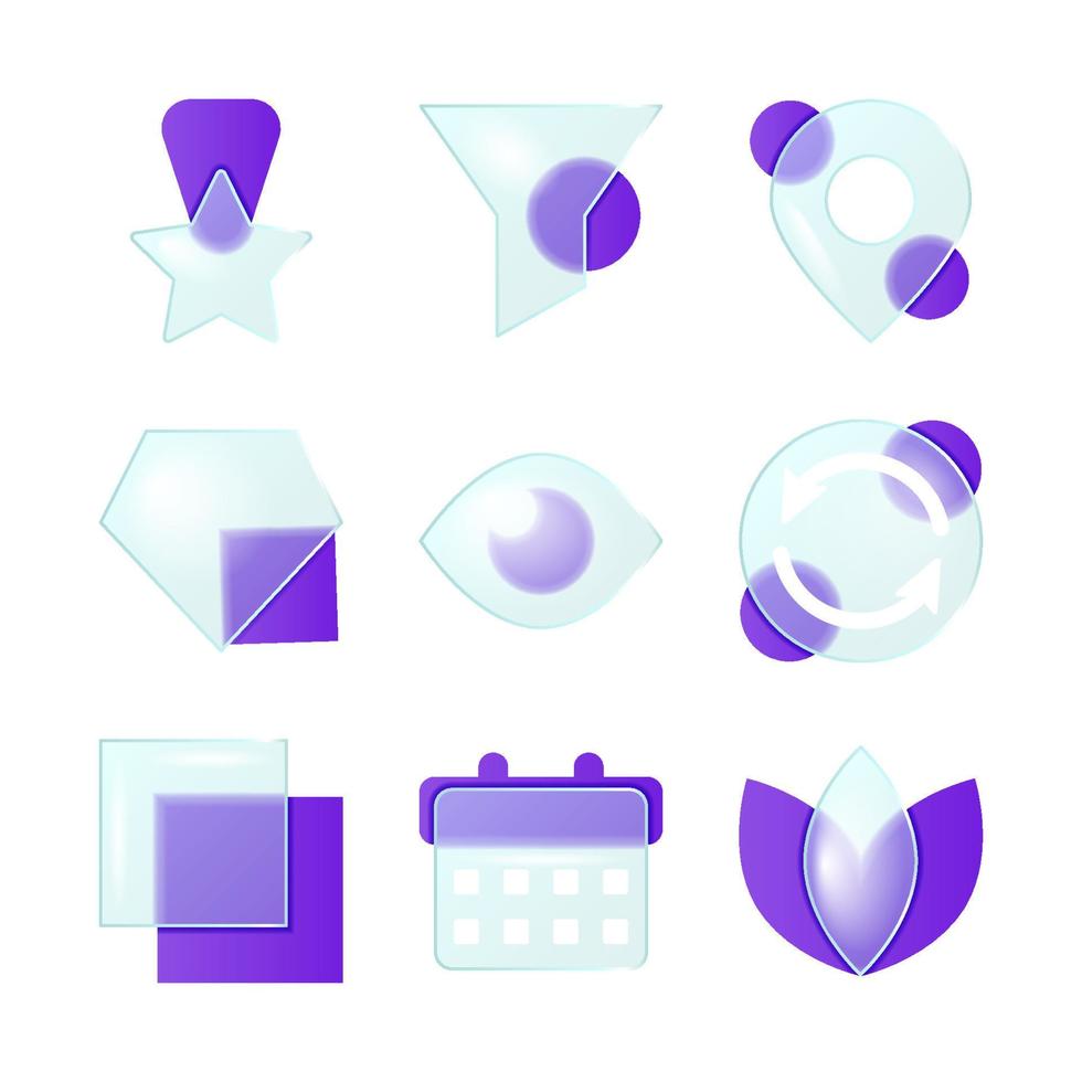 glass morphism trendy style icon set vector